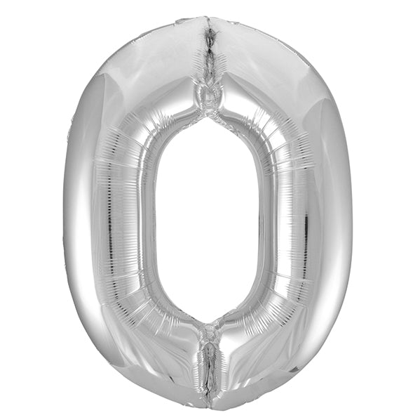 Silver "0" Numeral Foil Balloon (86cm) - The Party Marketplace