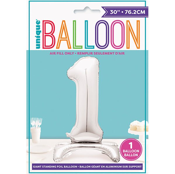 Silver "1" Giant Standing Numeral Foil Balloon (76cm) - The Party Marketplace