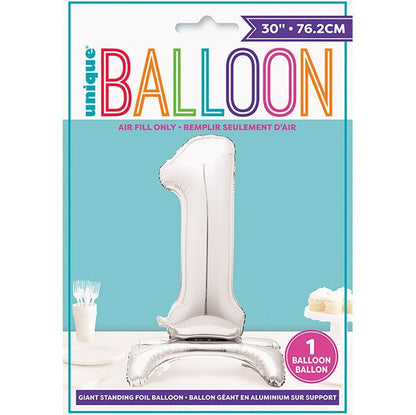 Silver "1" Giant Standing Numeral Foil Balloon (76cm) - The Party Marketplace