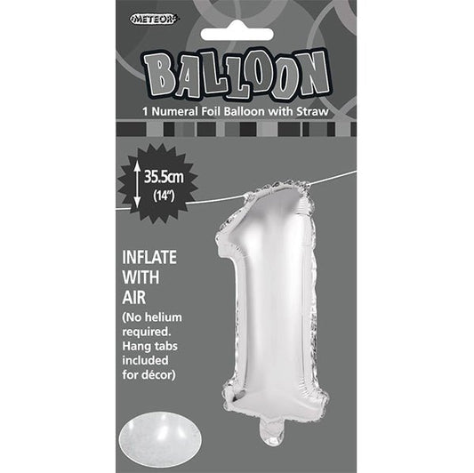 Silver "1" Numeral Foil Balloon (35cm) - The Party Marketplace