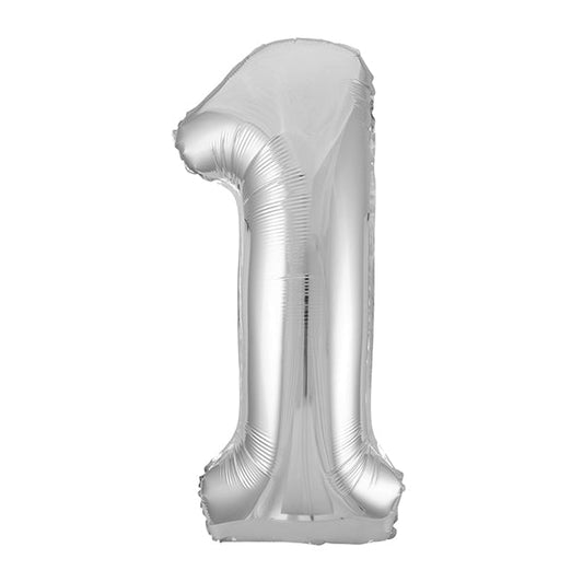 Silver "1" Numeral Foil Balloon (86cm) - The Party Marketplace