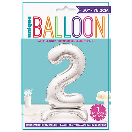 Silver "2" Giant Standing Numeral Foil Balloon (76cm) - The Party Marketplace