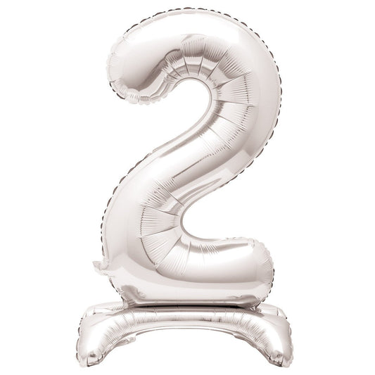 Silver "2" Giant Standing Numeral Foil Balloon (76cm) - The Party Marketplace