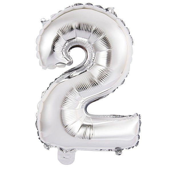Silver "2" Numeral Foil Balloon (35cm) - The Party Marketplace