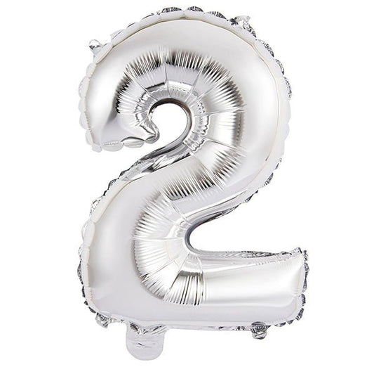 Silver "2" Numeral Foil Balloon (35cm) - The Party Marketplace