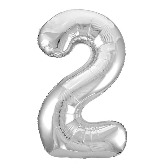 Silver "2" Numeral Foil Balloon (86cm) - The Party Marketplace
