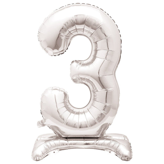 Silver "3" Giant Standing Numeral Foil Balloon (76cm) - The Party Marketplace