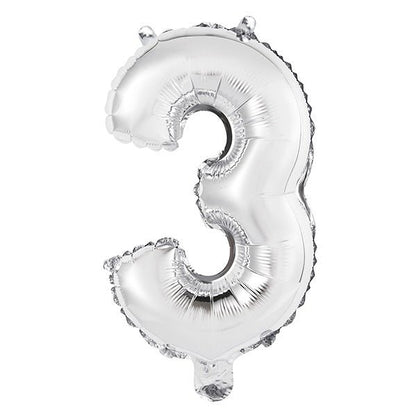Silver "3" Numeral Foil Balloon (35cm) - The Party Marketplace