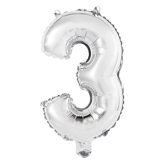 Silver "3" Numeral Foil Balloon (35cm) - The Party Marketplace