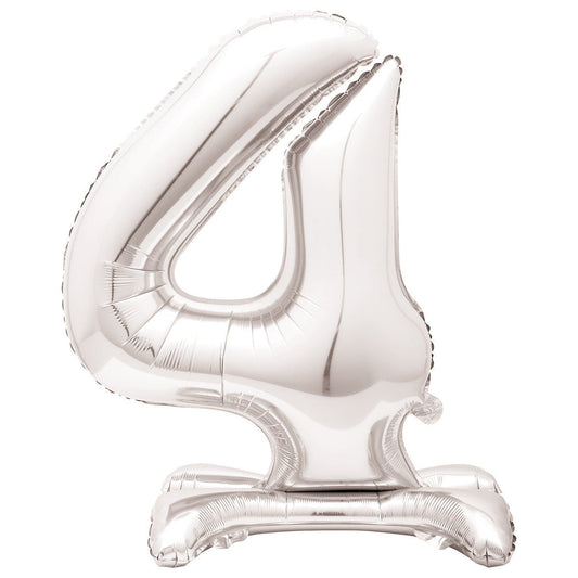 Silver "4" Giant Standing Numeral Foil Balloon (76cm) - The Party Marketplace