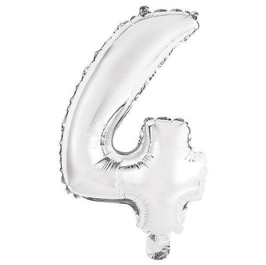 Silver "4" Numeral Foil Balloon (35cm) - The Party Marketplace