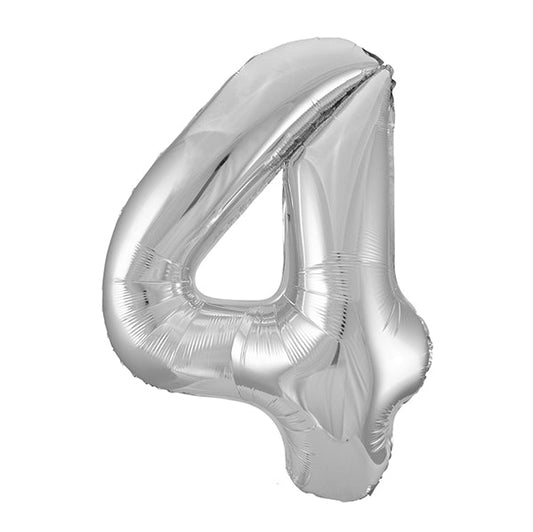 Silver "4" Numeral Foil Balloon (86cm) - The Party Marketplace