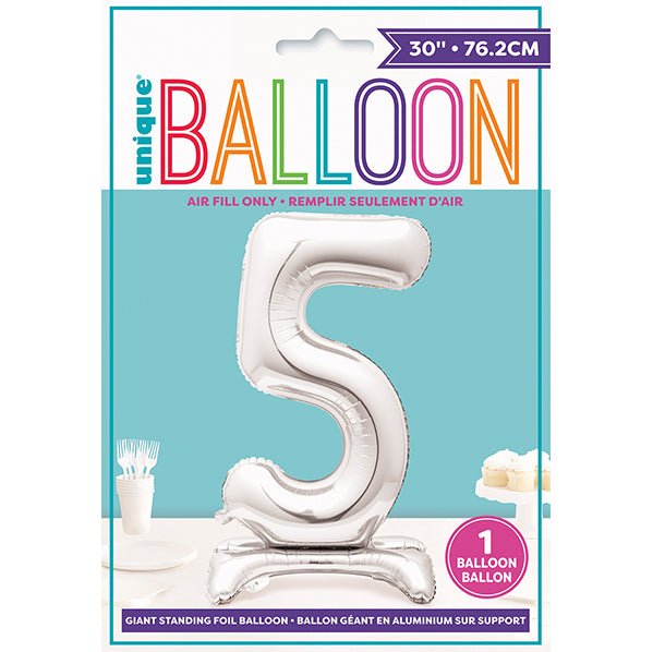 Silver "5" Giant Standing Numeral Foil Balloon (76cm) - The Party Marketplace