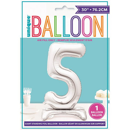Silver "5" Giant Standing Numeral Foil Balloon (76cm) - The Party Marketplace