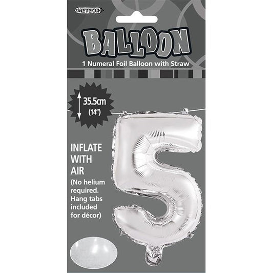Silver "5" Numeral Foil Balloon (35cm) - The Party Marketplace