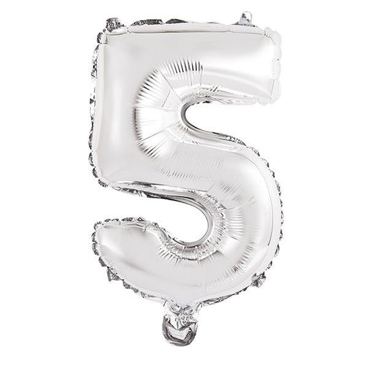 Silver "5" Numeral Foil Balloon (35cm) - The Party Marketplace