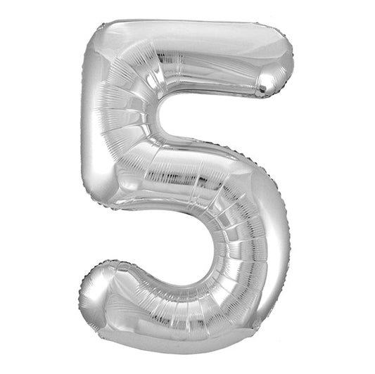 Silver "5" Numeral Foil Balloon (86cm) - The Party Marketplace