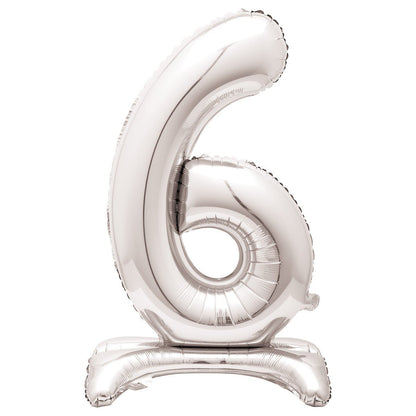 Silver "6" Giant Standing Numeral Foil Balloon (76cm) - The Party Marketplace
