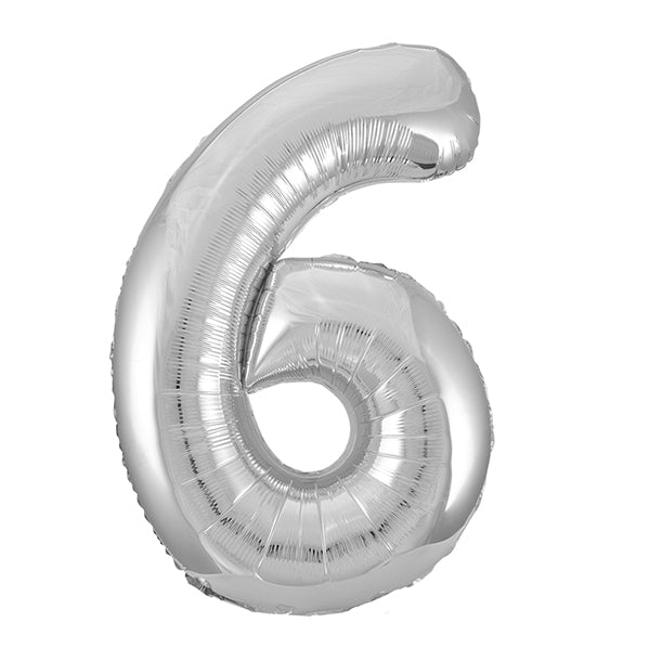 Silver "6" Numeral Foil Balloon (86cm) - The Party Marketplace