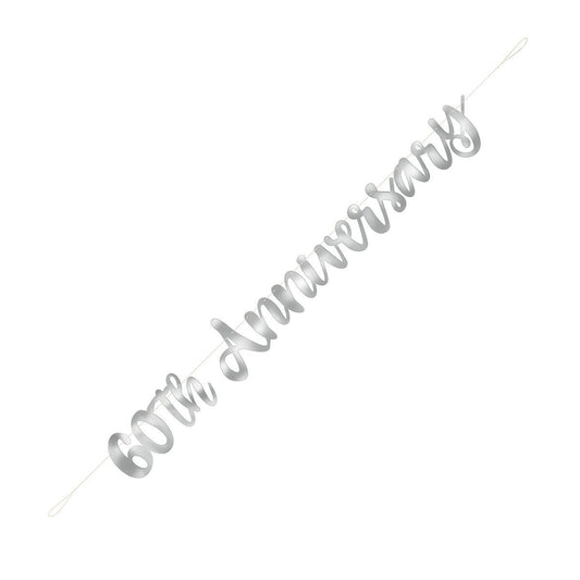 Silver "60th Anniversary" Jointed Banner - 1.82m - The Party Marketplace