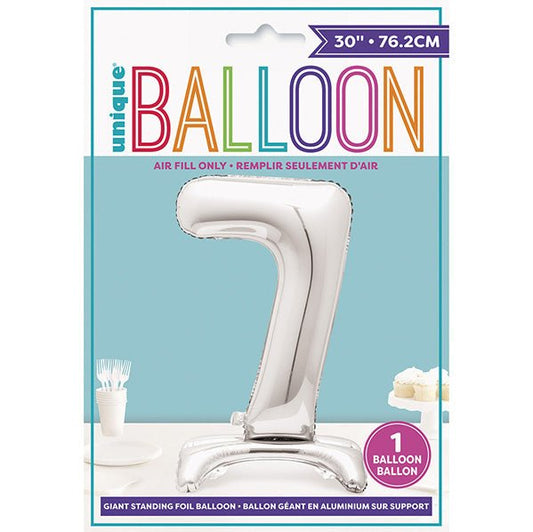 Silver "7" Giant Standing Numeral Foil Balloon (76cm) - The Party Marketplace