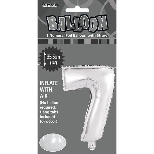 Silver "7" Numeral Foil Balloon (35cm) - The Party Marketplace