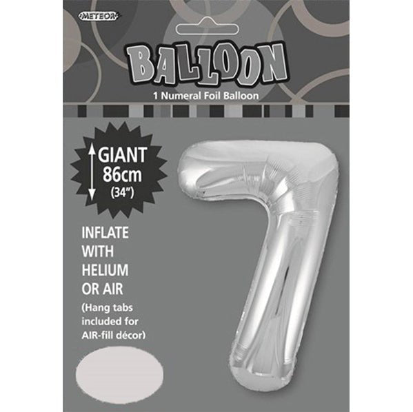 Silver "7" Numeral Foil Balloon (86cm) - The Party Marketplace