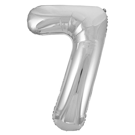 Silver "7" Numeral Foil Balloon (86cm) - The Party Marketplace