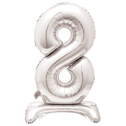 Silver "8" Giant Standing Numeral Foil Balloon (76cm) - The Party Marketplace