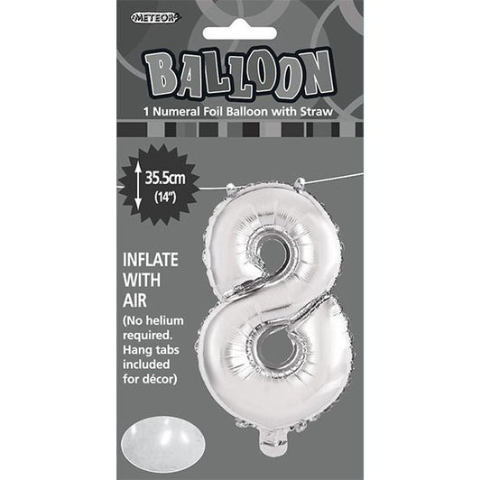 Silver "8" Numeral Foil Balloon (35cm) - The Party Marketplace