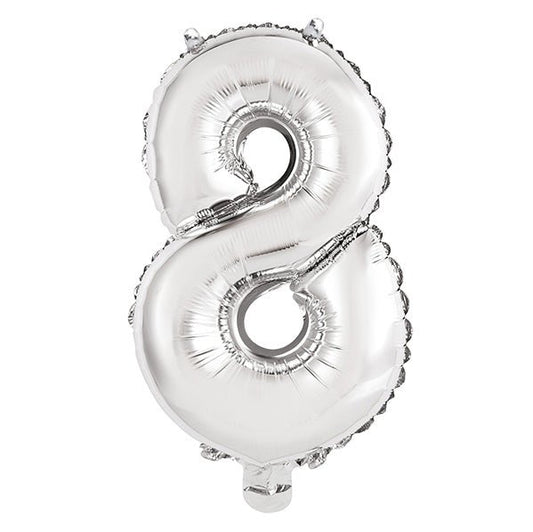Silver "8" Numeral Foil Balloon (35cm) - The Party Marketplace