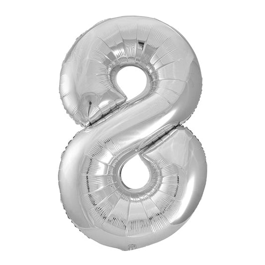 Silver "8" Numeral Foil Balloon (86cm) - The Party Marketplace