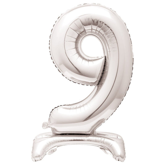 Silver "9" Giant Standing Numeral Foil Balloon (76cm) - The Party Marketplace