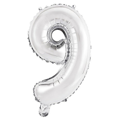 Silver "9" Numeral Foil Balloon (35cm) - The Party Marketplace