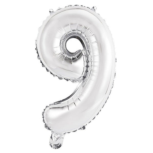 Silver "9" Numeral Foil Balloon (35cm) - The Party Marketplace