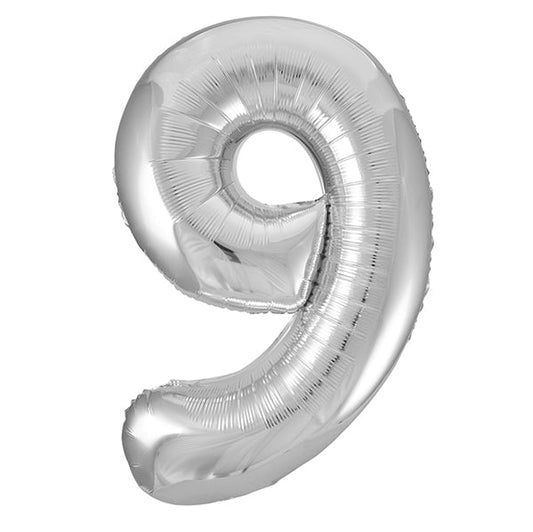 Silver "9" Numeral Foil Balloon (86cm) - The Party Marketplace