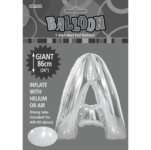 Silver "A" Letter Foil Balloon (86cm) - The Party Marketplace
