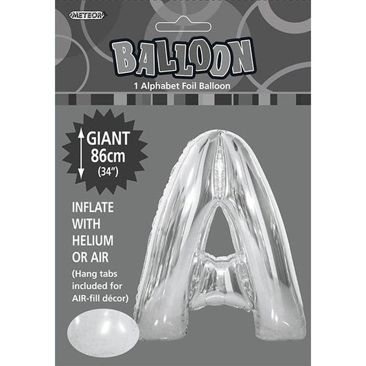 Silver "A" Letter Foil Balloon (86cm) - The Party Marketplace