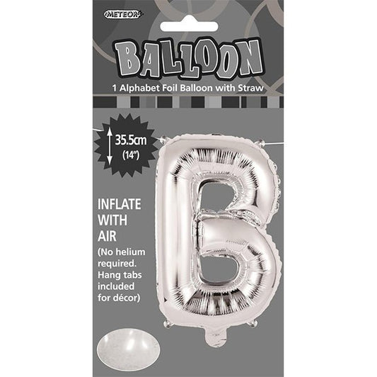 Silver "B" Letter Foil Balloon (35cm) - The Party Marketplace