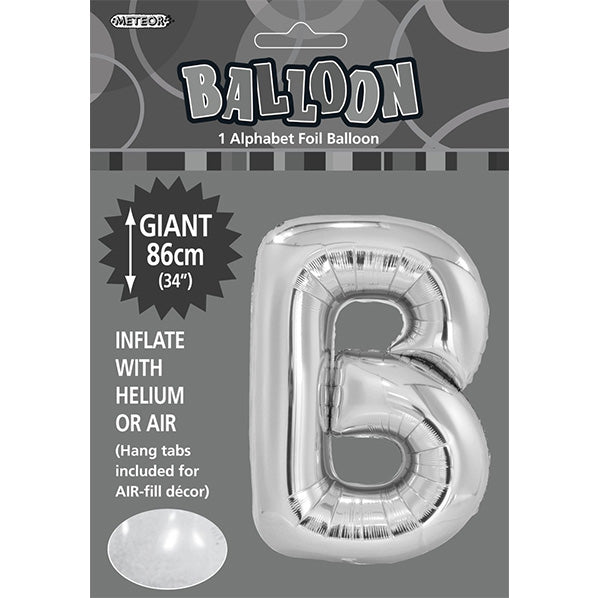 Silver "B" Letter Foil Balloon (86cm) - The Party Marketplace