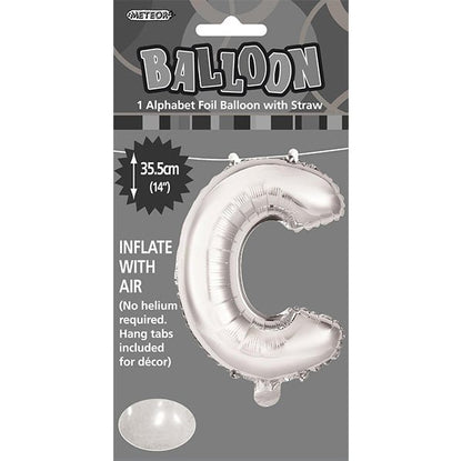 Silver "C" Letter Foil Balloon (35cm) - The Party Marketplace
