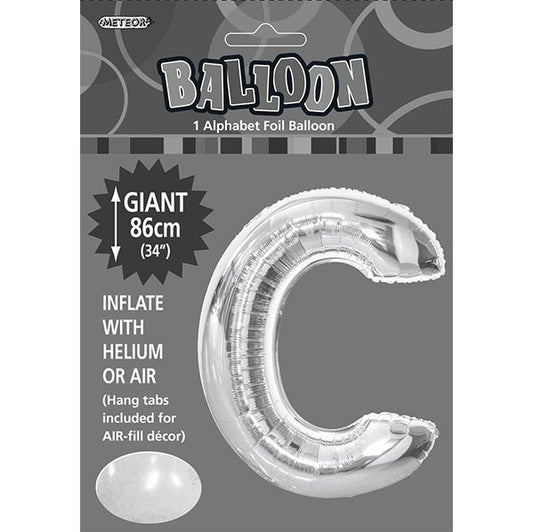 Silver "C" Letter Foil Balloon (86cm) - The Party Marketplace