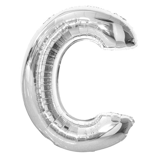 Silver "C" Letter Foil Balloon (86cm) - The Party Marketplace