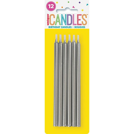 Silver Candles 12.7cm (Pack of 12) - The Party Marketplace
