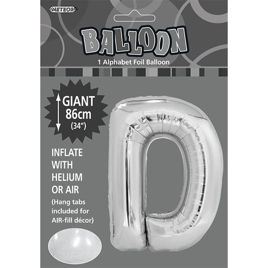 Silver "D" Letter Foil Balloon (86cm) - The Party Marketplace