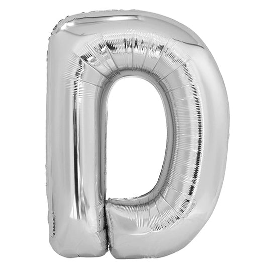 Silver "D" Letter Foil Balloon (86cm) - The Party Marketplace
