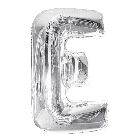 Silver "E" Letter Foil Balloon (86cm) - The Party Marketplace