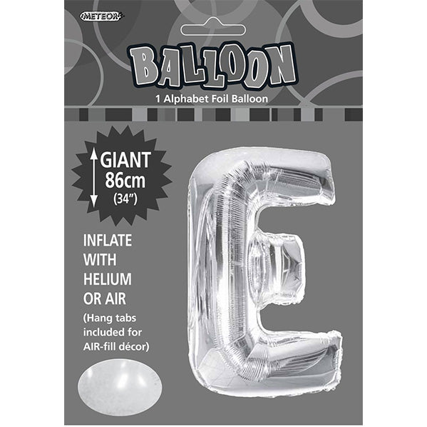 Silver "E" Letter Foil Balloon (86cm) - The Party Marketplace