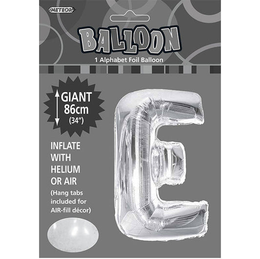 Silver "E" Letter Foil Balloon (86cm) - The Party Marketplace