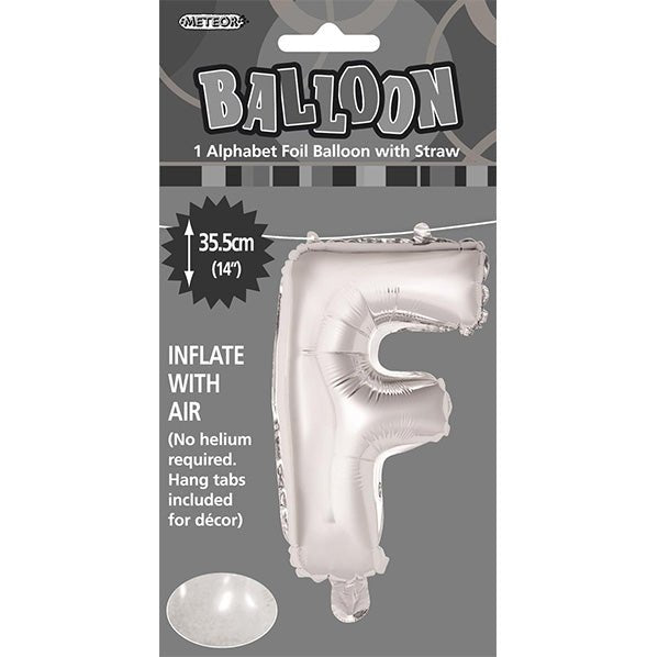 Silver "F" Letter Foil Balloon (35cm) - The Party Marketplace